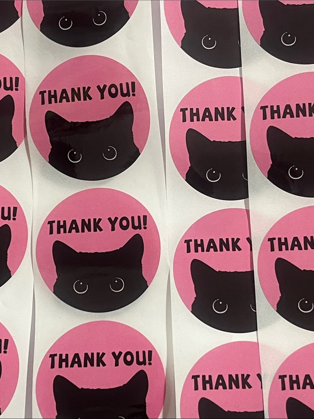 Hand Crafted 50 (2”) Pink Cat Thank You Stickers - Picture 5 of 5